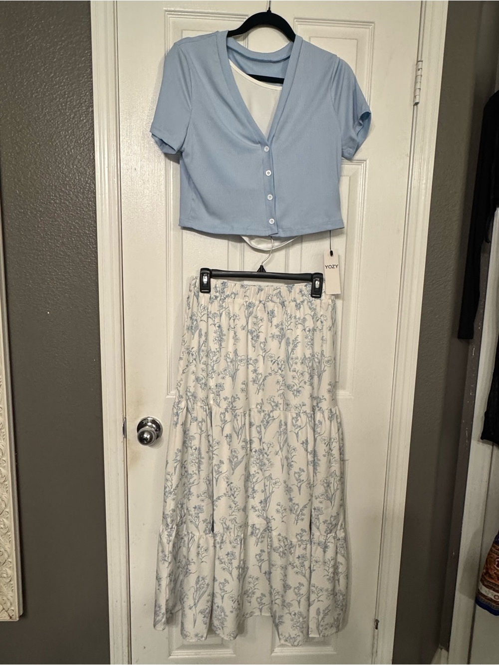 Light Blue Floral Tiered Maxi Skirt Set by Yozy 12